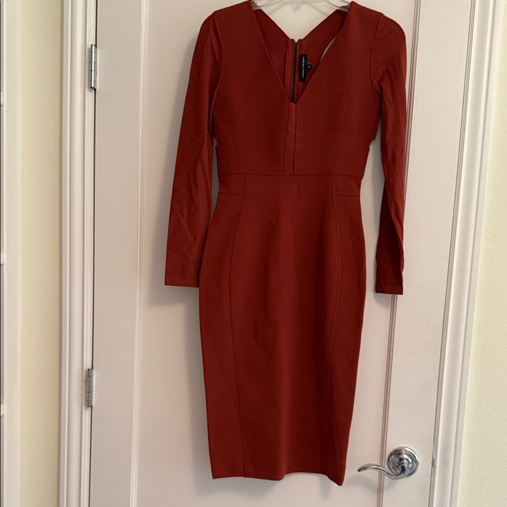 Elegant Rust Long Sleeve Dress